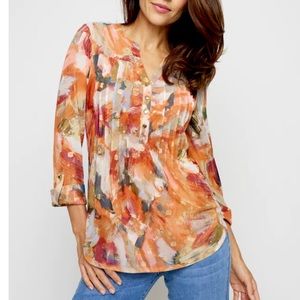 Roz & Ali Women’s Taupe 3/4 Roll Tab Sleeve Mesh Popover